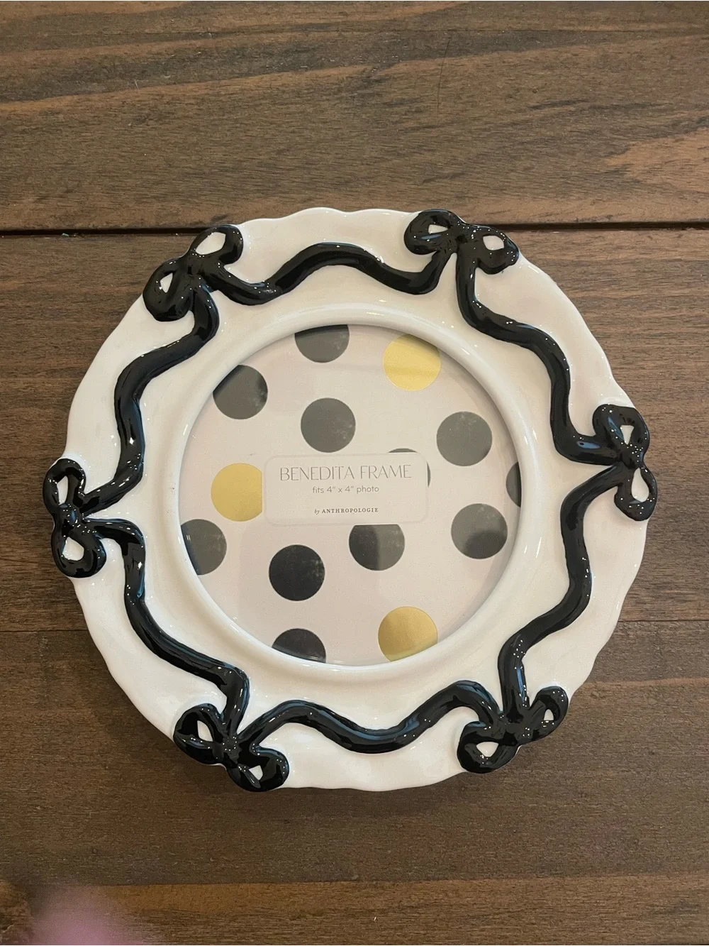 New! New in box. Anthropologie Benedita frame in black. 4” x 4”